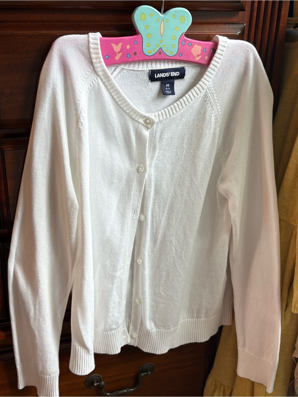 Classic White Girls’ Long Sleeved Lands’ End Cardigan, Sweater, Size 10/12